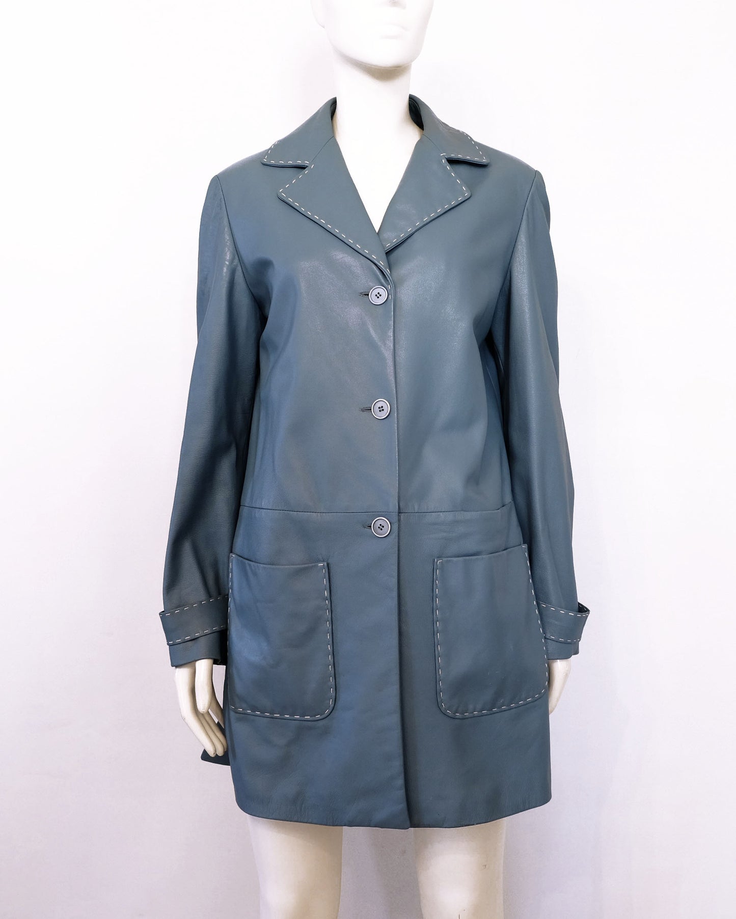 Giacca Dallay in pelle azzurro polvere anni '90