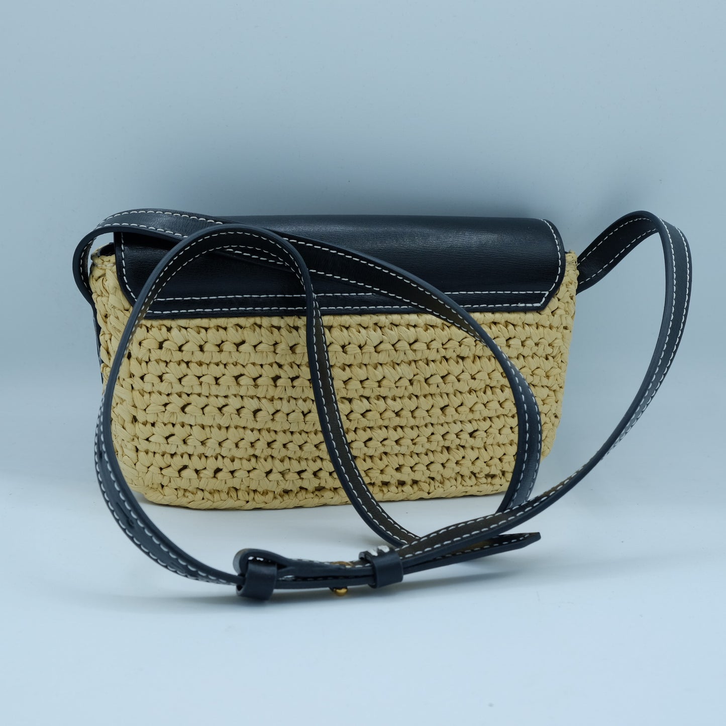Borsa Mini Palm Angels in Rafia Intrecciata con Dettaglio Palma Dorata
