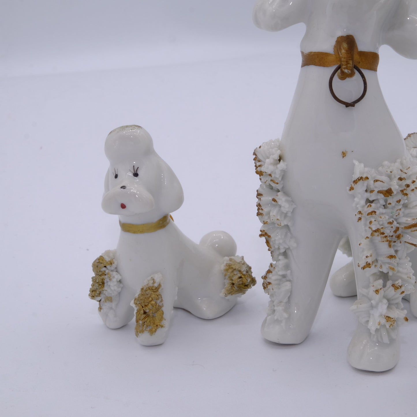 Fratelli Mollica Capodimonte “Spaghetti Hair” Poodle Mother & Puppy Figurines – Italy, 1950