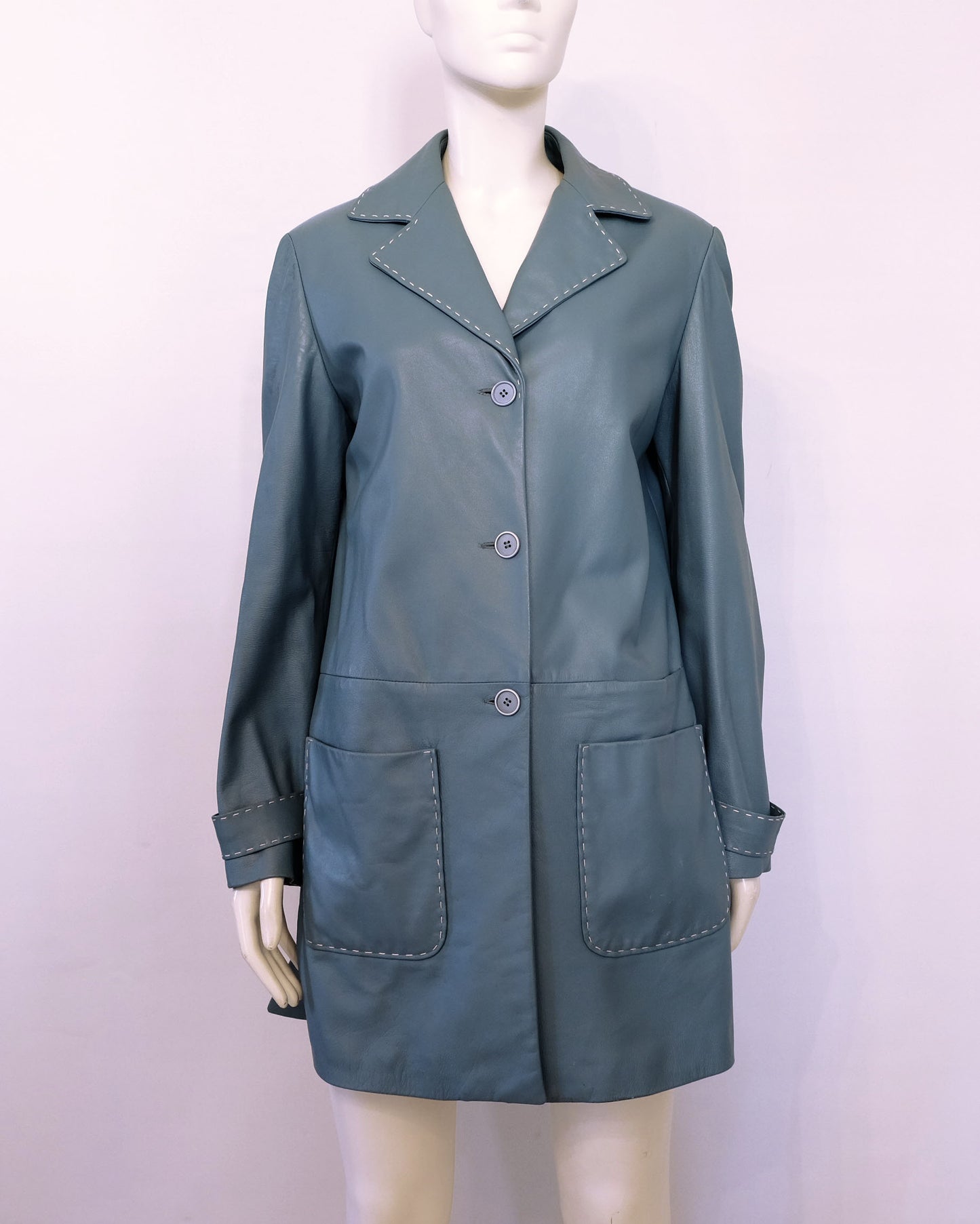 Giacca Dallay in pelle azzurro polvere anni '90