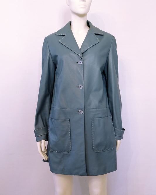 Giacca Dallay in pelle azzurro polvere anni '90