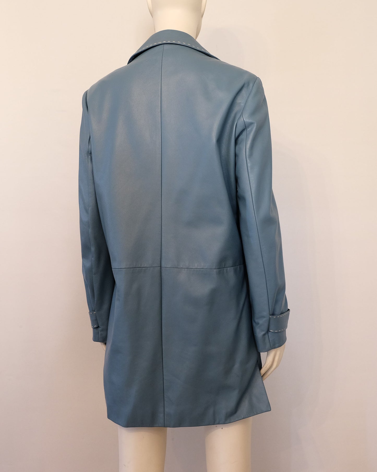 Giacca Dallay in pelle azzurro polvere anni '90