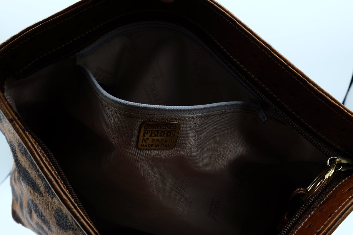 Gianfranco Ferré Borsa a Tracolla Double-Face in Pelle Effetto Cavallino Animalier