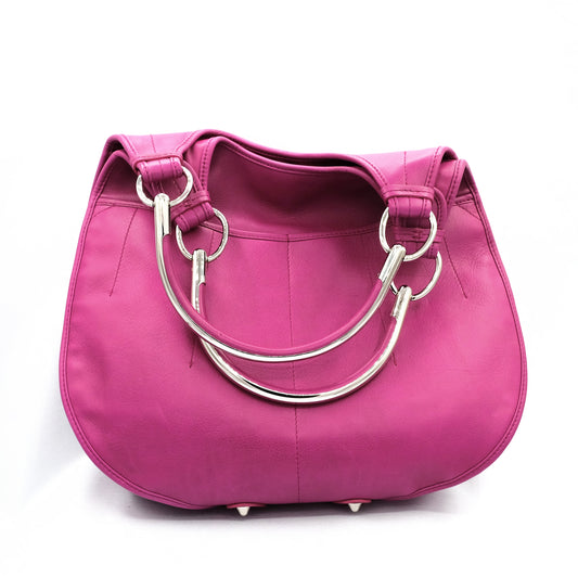 Borsa Christian Dior in Pelle Fucsia con Dettagli in Metallo Argentato