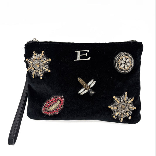 Pochette Ermanno Scervino in Velluto Nero con Applicazioni Gioiello