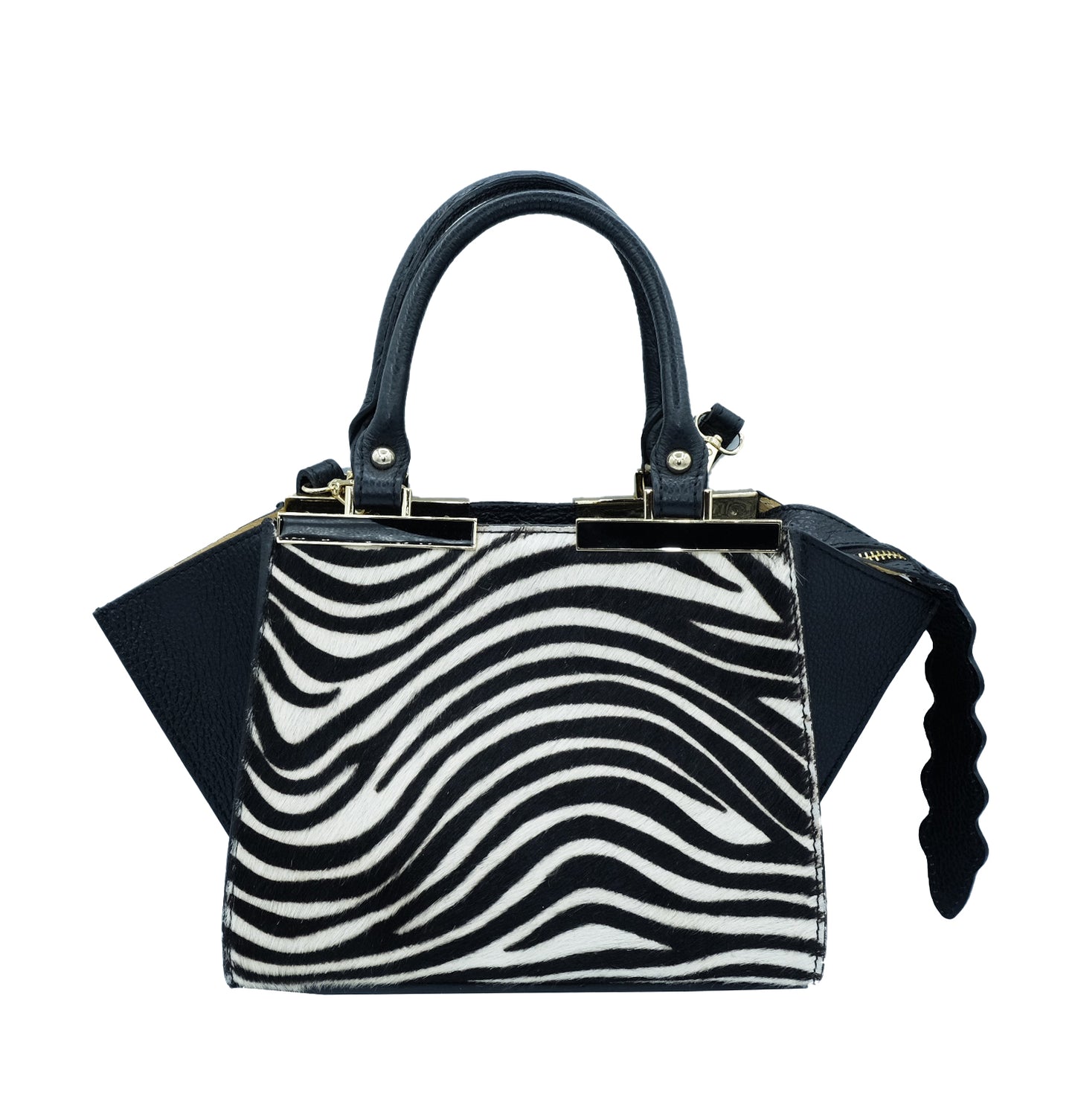 Midi Bag in Cavallino Zebra con Dettagli in Pelle Nera