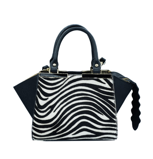 Midi Bag in Cavallino Zebra con Dettagli in Pelle Nera