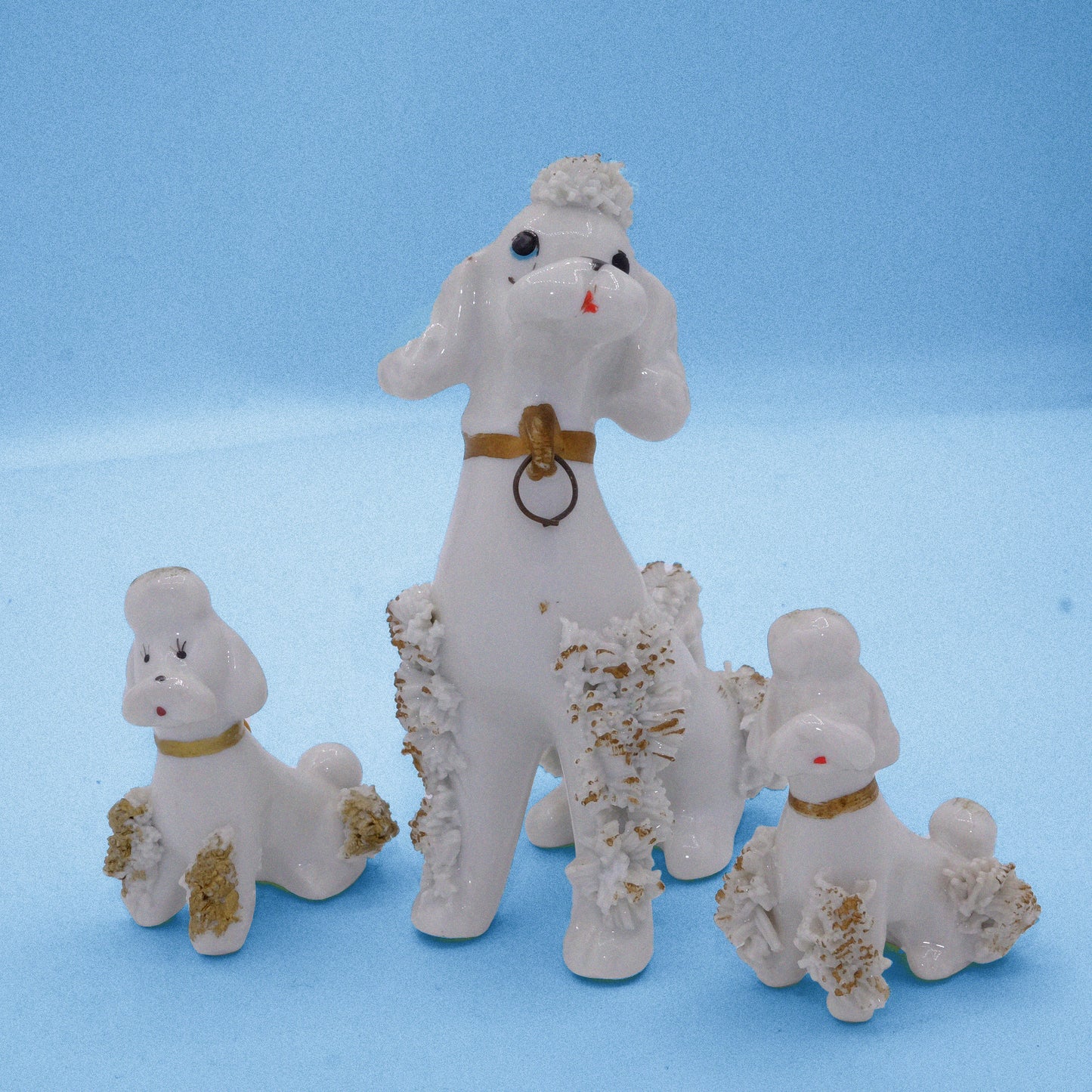 Fratelli Mollica Capodimonte “Spaghetti Hair” Poodle Mother & Puppy Figurines – Italy, 1950