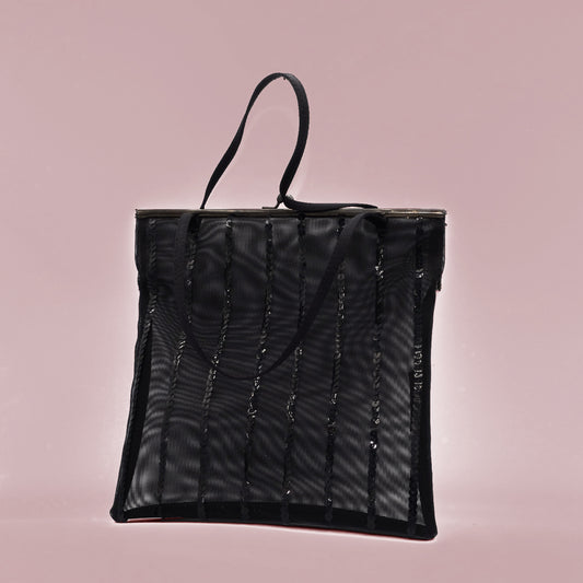 FURLA Vintage Evening Tote Bag in Tulle Nero con Paillettes