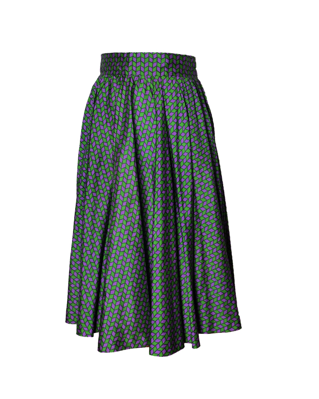 Gonna Midi Vintage con Motivo Geometrico Verde e Viola