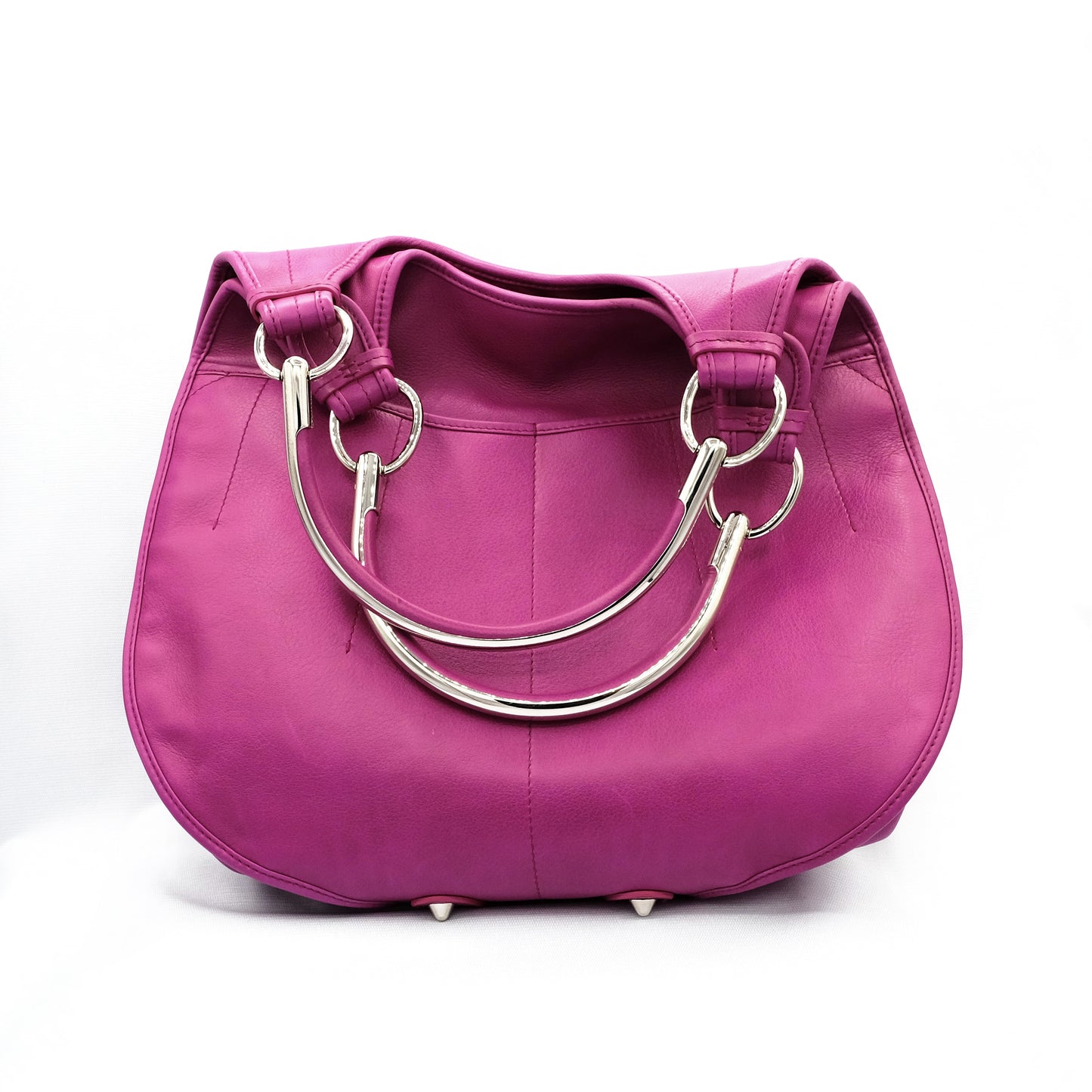 Borsa Christian Dior in Pelle Fucsia con Dettagli in Metallo Argentato