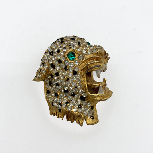 Spilla Anni ’80 Testa di Leopardo con Strass e Occhi Verdi
