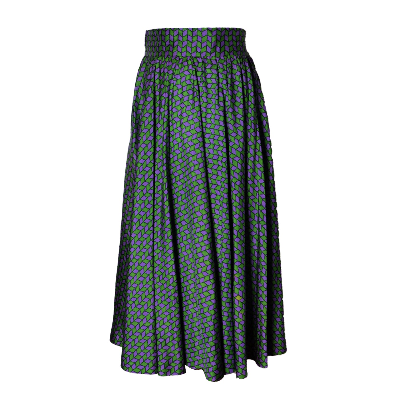 Gonna Midi Vintage con Motivo Geometrico Verde e Viola