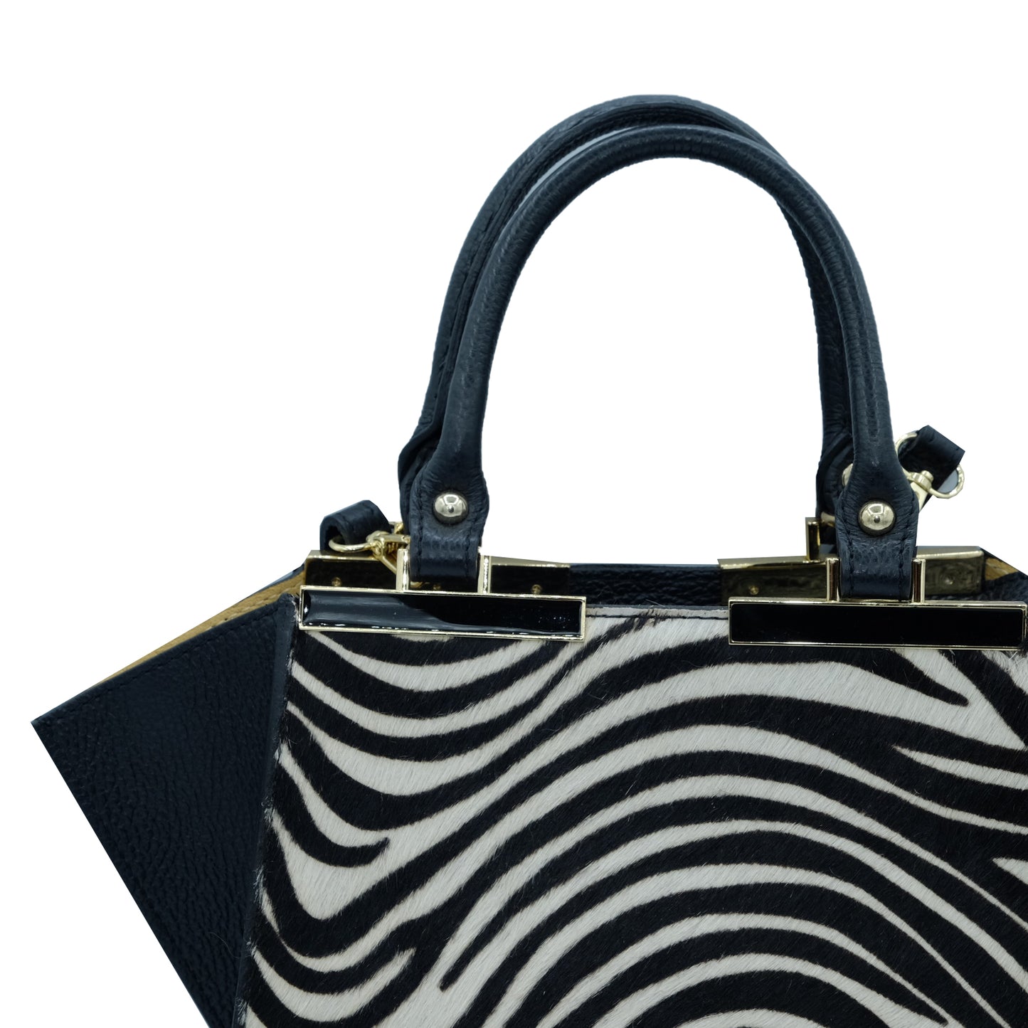 Midi Bag in Cavallino Zebra con Dettagli in Pelle Nera